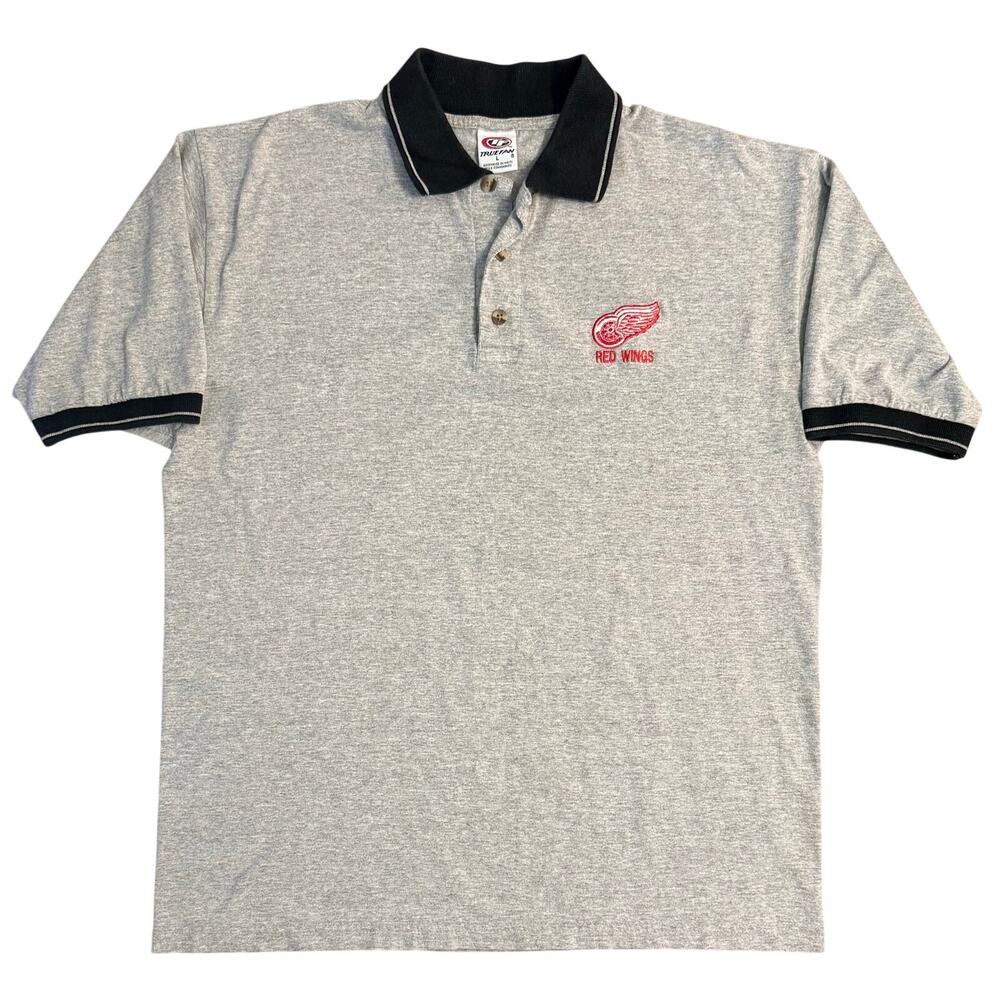 VTG Detroit Red Wings Polo Hockey NHL Embroidered True Fan Gray Unisex Large